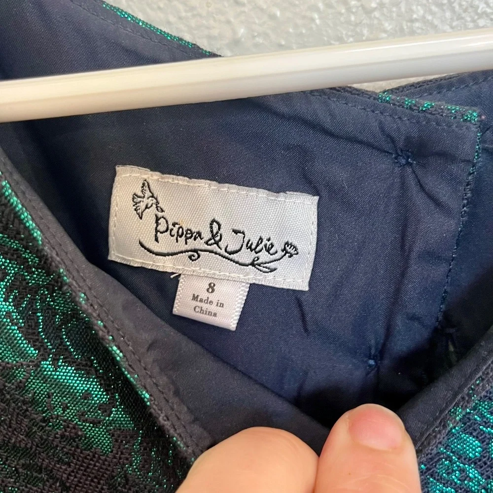 Pippa & Julie Green Metallic Holiday Christmas Party Dress Size 8 - Picture 3 of 9